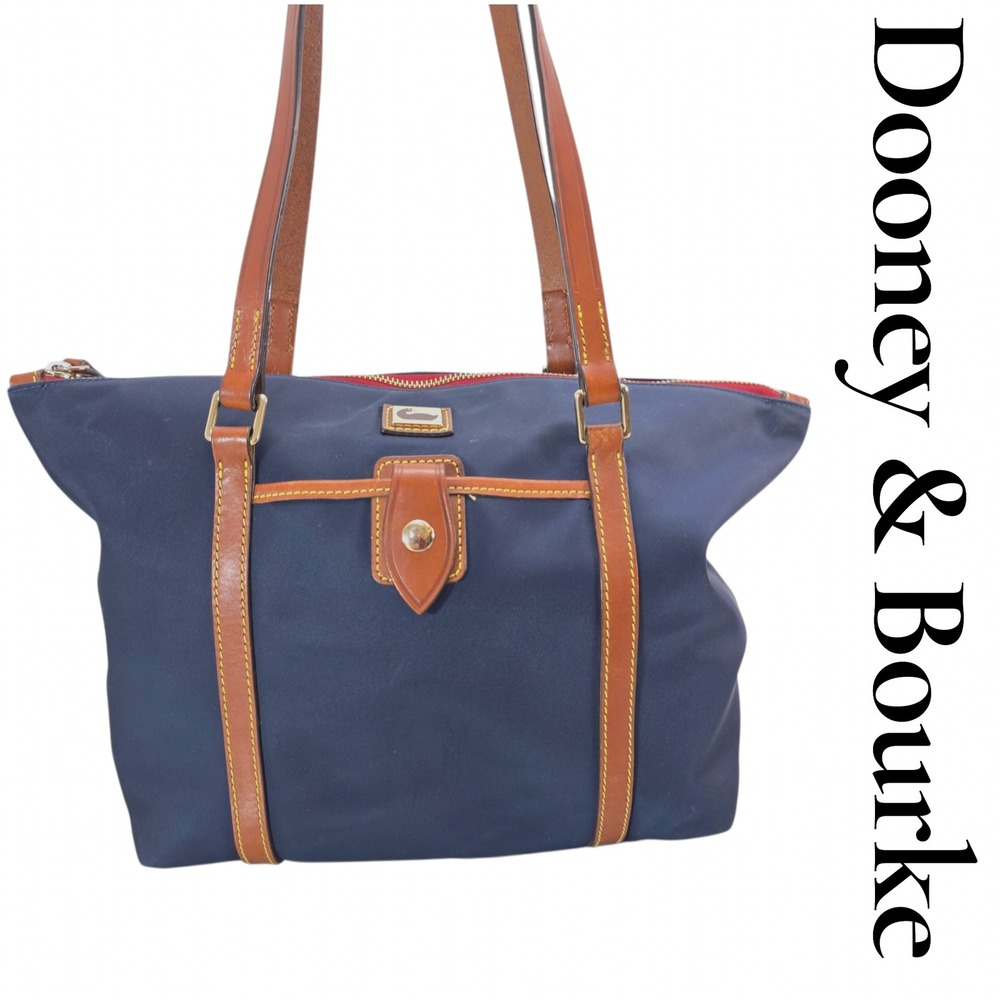 Dooney & Bourke Tote Bag Womens Medium Navy Nylon Leather Trim Shoulder Handbag